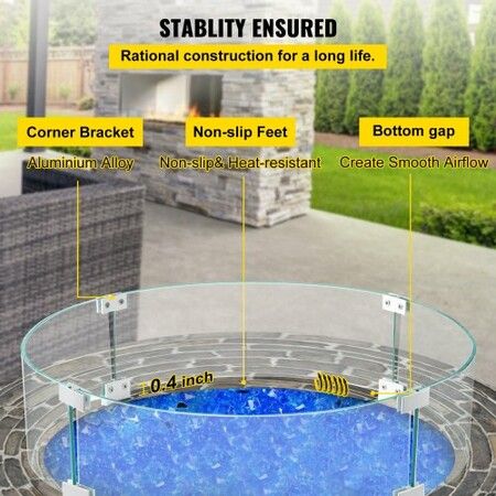 Fire Pit Wind Guard, Glass Flame Guard, Round Glass Shield, 1/4-Inch Thick Fire Table, Clear Tempered Glass Flame Guard, Aluminum Alloy Feet for Propane, Gas, Outdoor (23 x 23 x 6 Inch)