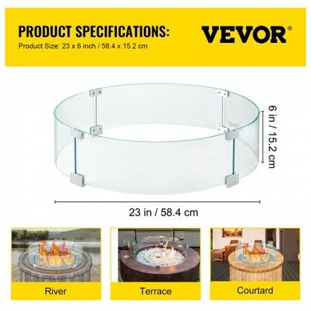 Fire Pit Wind Guard, Glass Flame Guard, Round Glass Shield, 1/4-Inch Thick Fire Table, Clear Tempered Glass Flame Guard, Aluminum Alloy Feet for Propane, Gas, Outdoor (23 x 23 x 6 Inch)