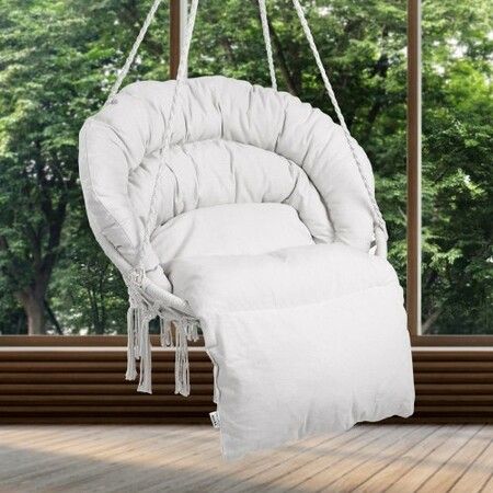 Hammock Swinging Chair Macramé Hanging Chair with Cushion Indoor & Outdoor