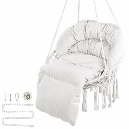 Hammock Swinging Chair Macramé Hanging Chair with Cushion Indoor & Outdoor