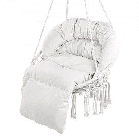 Hammock Swinging Chair Macramé Hanging Chair with Cushion Indoor & Outdoor