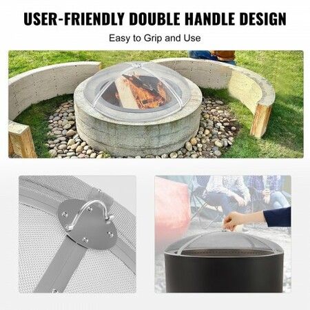 Fire Pit Spark Screen Round 30", Reinforced Heavy Duty Steel Metal Cover, Outdoor Firepit Lid, Easy-Opening Top Screen Covers Round with Ring Handle for Outdoor Patio Fire Pits Backyard