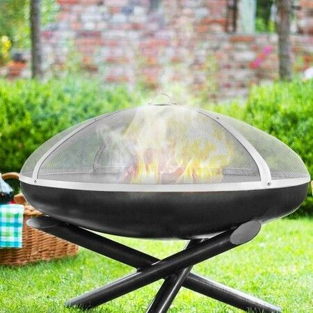 Fire Pit Spark Screen Round 30", Reinforced Heavy Duty Steel Metal Cover, Outdoor Firepit Lid, Easy-Opening Top Screen Covers Round with Ring Handle for Outdoor Patio Fire Pits Backyard