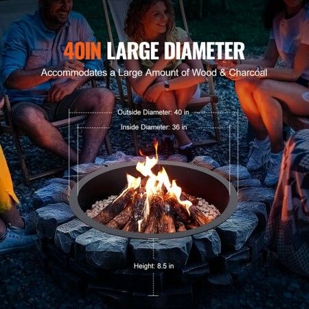 Fire Pit Ring Round 40鈥?Outer 36鈥?Inner Steel Liner DIY Campfire Firepit