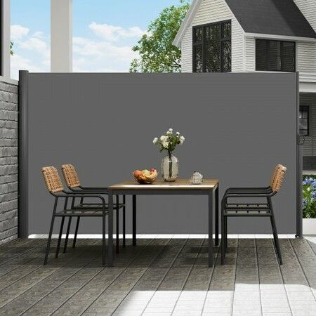 Retractable Side Awning, 180X300cm Aluminum Outdoor Privacy Screen, 280g Polyester Water-proof Retractable Patio Screen, UV 30+ Room Divider Wind Screen for Patio, Backyard, Balcony, Gray