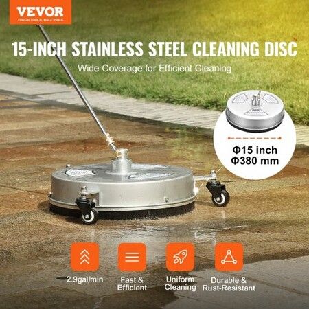 15" Pressure Washer Surface Cleaner w/ Wheels, Stainless Steel Concrete Cleaner 4000 Max PSI , 1/4" Quick-Connect Connector w/ 2 Extension Wand, Heavy Duty Power Washer For Floor Driveway, Patio