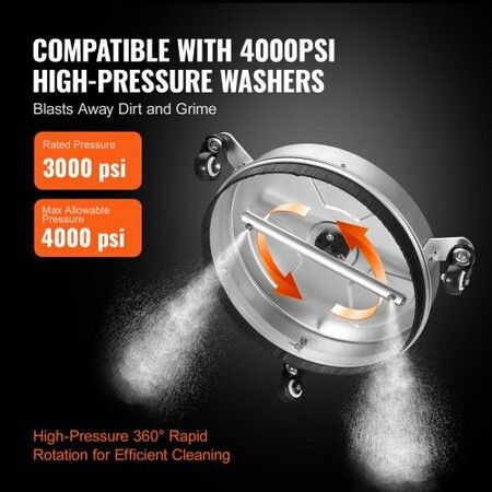 15" Pressure Washer Surface Cleaner w/ Wheels, Stainless Steel Concrete Cleaner 4000 Max PSI , 1/4" Quick-Connect Connector w/ 2 Extension Wand, Heavy Duty Power Washer For Floor Driveway, Patio