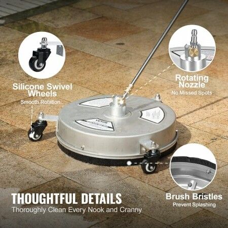 15" Pressure Washer Surface Cleaner w/ Wheels, Stainless Steel Concrete Cleaner 4000 Max PSI , 1/4" Quick-Connect Connector w/ 2 Extension Wand, Heavy Duty Power Washer For Floor Driveway, Patio