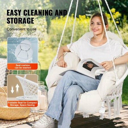 Hammock Swinging Chair Macramé Hanging Chair with Cushion Indoor & Outdoor