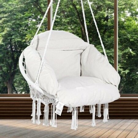 Hammock Swinging Chair Macramé Hanging Chair with Cushion Indoor & Outdoor