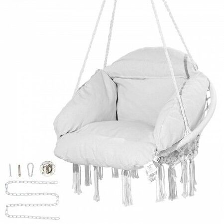 Hammock Swinging Chair Macramé Hanging Chair with Cushion Indoor & Outdoor