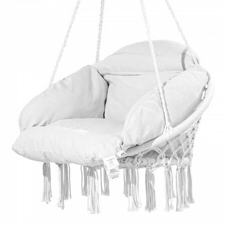 Hammock Swinging Chair Macramé Hanging Chair with Cushion Indoor & Outdoor