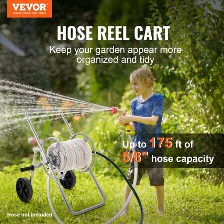 Hose Reel Cart, Hold Up to 53.3m of 15.9mm Hose (Hose Not Included), Garden Water Hose Carts Mobile Tools with Wheels, Heavy Duty Powder-coated Steel Outdoor Planting for Garden, Yard, Lawn