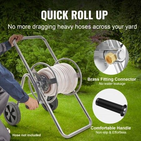 Hose Reel Cart, Hold Up to 53.3m of 15.9mm Hose (Hose Not Included), Garden Water Hose Carts Mobile Tools with Wheels, Heavy Duty Powder-coated Steel Outdoor Planting for Garden, Yard, Lawn