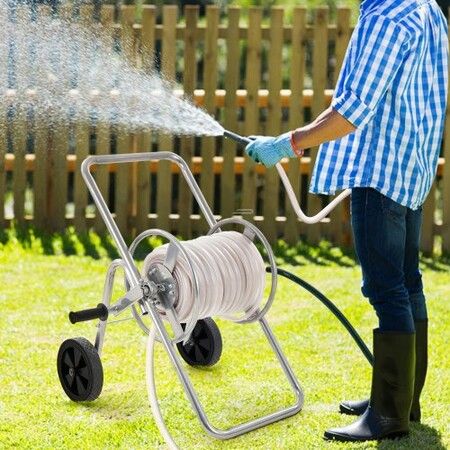 Hose Reel Cart, Hold Up to 53.3m of 15.9mm Hose (Hose Not Included), Garden Water Hose Carts Mobile Tools with Wheels, Heavy Duty Powder-coated Steel Outdoor Planting for Garden, Yard, Lawn