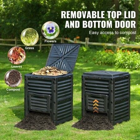 Garden Compost Bin 300 L, BPA Free Composter, Large Capacity Outdoor Composting Bin with Top Lid and Bottom Door, Easy Assembling, Lightweight, Fast Creation of Fertile Soil