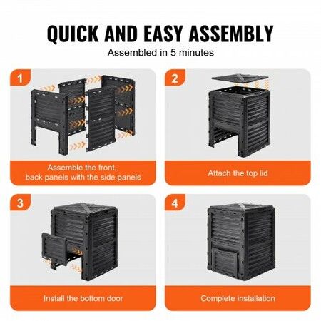 Garden Compost Bin 300 L, BPA Free Composter, Large Capacity Outdoor Composting Bin with Top Lid and Bottom Door, Easy Assembling, Lightweight, Fast Creation of Fertile Soil