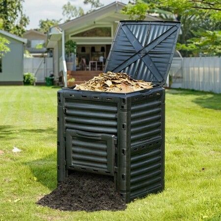 Garden Compost Bin 300 L, BPA Free Composter, Large Capacity Outdoor Composting Bin with Top Lid and Bottom Door, Easy Assembling, Lightweight, Fast Creation of Fertile Soil