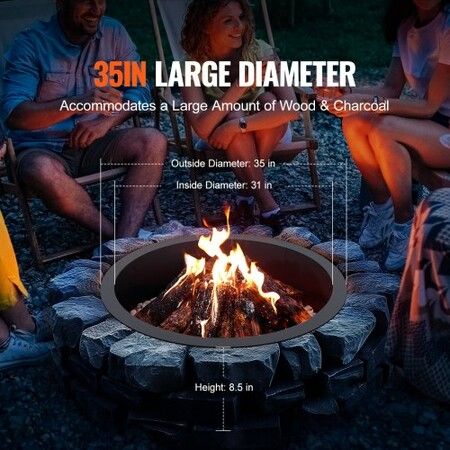 Fire Pit Ring Round 35 Inch Outer Steel Liner DIY Campfire Ring Firepit