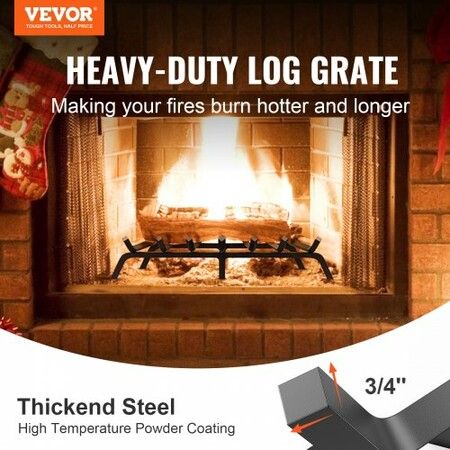 Fireplace Log Grate, 762mm Heavy Duty Fireplace Grate with 6 Support Legs, 19.05mm Solid Powder-coated Steel Bars, Log Firewood Burning Rack Holder for Indoor and Outdoor Fireplace