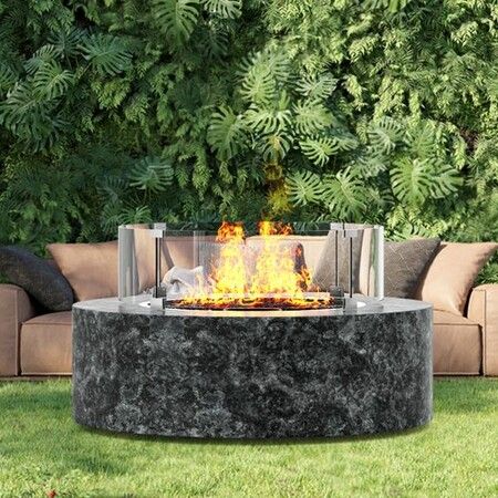 Fire Pit Wind Guard, 26 x 26 x 6 Inch Glass Flame Guard, Round Glass Shield, 1/4-Inch Thick Fire Table, Clear Tempered Glass Flame Guard, Steady Feet Tree Pit Guard for Propane, Gas, Outdoor