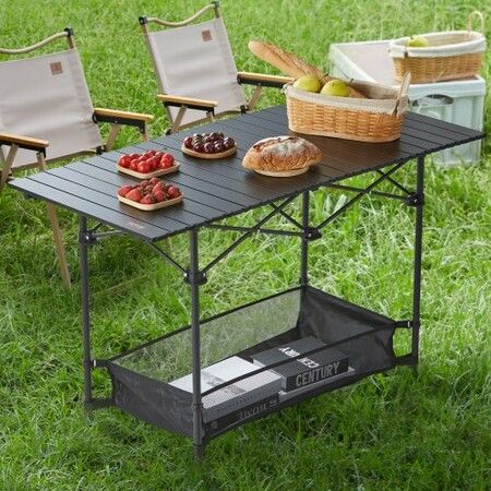 Folding Camping Table, Outdoor Portable Side Tables, Lightweight Fold Up Table, Aluminum & Steel Ultra Compact Work Table with Large Storage and Carry Bag, For Beach, Picnic, Travel, 24x16 inch