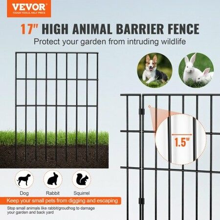 Animal Barrier Fence 19 Pack, 43cm(H) x27.94cm(L), Underground Decorative Garden Fencing with 1.5 Inch Spike Spacing, Metal Dog Fence for the Yard and Outdoor Patio