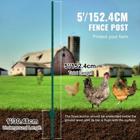 5 Feet Fence Post 10 Pack T-Post Heavy Duty Metal Fence Posts Green