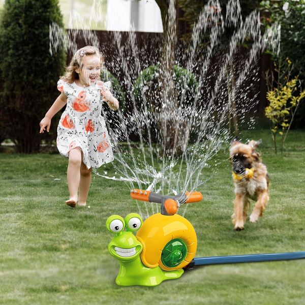 Water Sprinkler Baseball Toy,2 in 1 Snail Summer Water Game with 2 Sprinkler Heads,360 Degrees Roating Spray Water Baseball