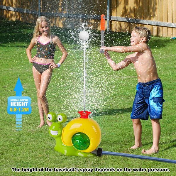 Water Sprinkler Baseball Toy,2 in 1 Snail Summer Water Game with 2 Sprinkler Heads,360 Degrees Roating Spray Water Baseball