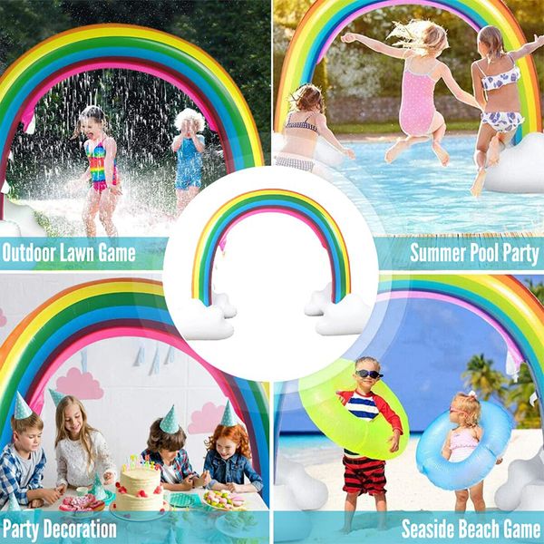 Inflatable Rainbow Cloud Sprinkler Toys,8 x 5.5 Ft Summer Sprinkler Backyard Water Park Supply for Kids