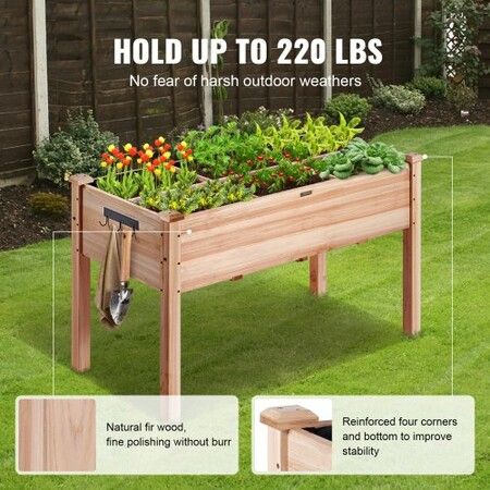 Raised Garden Bed, 47.2 x 22.8 x 30 inch Wooden Planter Box, Elevated Outdoor Planting Boxes with Legs, for Growing Flowers/Vegetables/Herbs in Backyard/Garden/Patio/Balcony, Burlywood