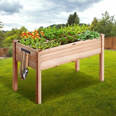 Raised Garden Bed, 47.2 x 22.8 x 30 inch Wooden Planter Box, Elevated Outdoor Planting Boxes with Legs, for Growing Flowers/Vegetables/Herbs in Backyard/Garden/Patio/Balcony, Burlywood