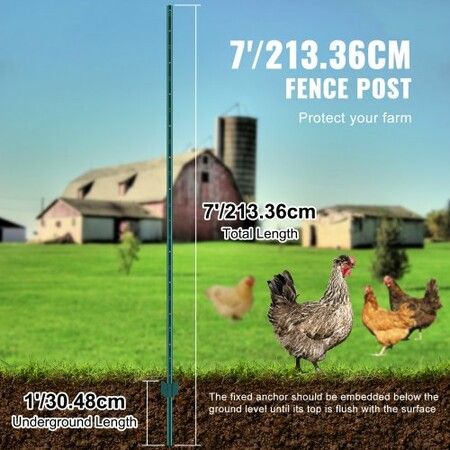 7 Feet Fence Post 10 Pack T-Post Heavy Duty Metal Fence Posts Green