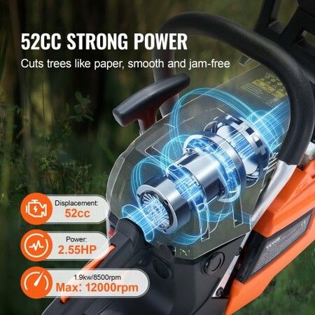 52CC 457.2mm Gasoline Chainsaw Powered Wood Cutting Engine Gas Chain Saw