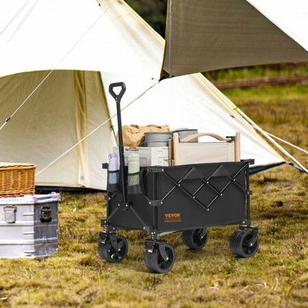 Collapsible Folding Wagon, 150 L Beach Wagon Cart with All-Terrain Wheels, Heavy Duty Folding Wagon Cart Max 265 lbs with Drink Holders, Sports Wagon for Camping, Shopping, Garden