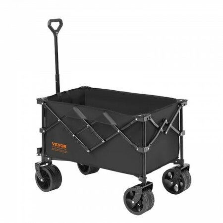 Collapsible Folding Wagon, 150 L Beach Wagon Cart with All-Terrain Wheels, Heavy Duty Folding Wagon Cart Max 265 lbs with Drink Holders, Sports Wagon for Camping, Shopping, Garden