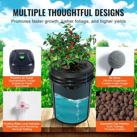 DWC Hydroponics Grow System Deep Water Culture 4 Buckets with Air Pump