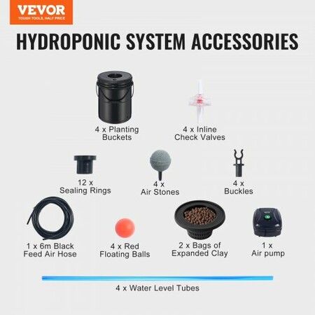 DWC Hydroponics Grow System Deep Water Culture 4 Buckets with Air Pump