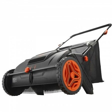 Push Lawn Sweeper, 53.3 cm Leaf & Grass Collector, Strong Rubber Wheels & Heavy Duty Thickened Steel Durable to Use with Large Capacity 99L Mesh Collection Hopper Bag, 2 Spinning Brushes