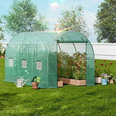 Walk-in Tunnel Greenhouse 9.58x6.43x6.23ft Galvanized Frame PE Cover Green