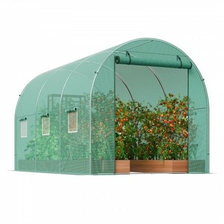 Walk-in Tunnel Greenhouse 9.58x6.43x6.23ft Galvanized Frame PE Cover Green