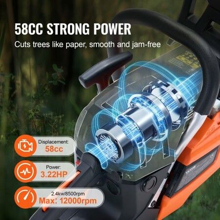 58CC 508mm Gasoline Chainsaw Gas Powered Wood Cutting Engine Gas Chain Saw