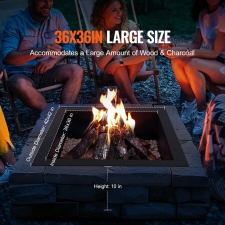 Fire Pit Ring Square 42x42 in Outer Steel Liner DIY Campfire Ring Firepit