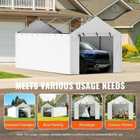 Carport Replacement Canopy Cover Side Wall 10 x 20 ft, Garage Tent Shelter Tarp Heavy-Duty Waterproof & UV Protected, Easy Installation with Ball Bungees,White (Top and Frame Not Included)