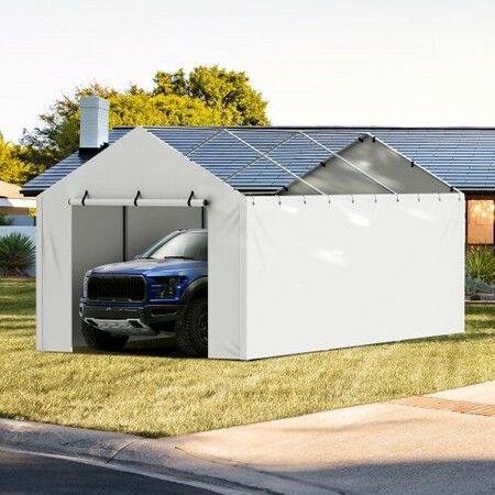 Carport Replacement Canopy Cover Side Wall 10 x 20 ft, Garage Tent Shelter Tarp Heavy-Duty Waterproof & UV Protected, Easy Installation with Ball Bungees,White (Top and Frame Not Included)