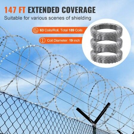 Razor Wire Razor Barbed Wire 147ft 3Rolls Razor Wire Fencing Double Spiral