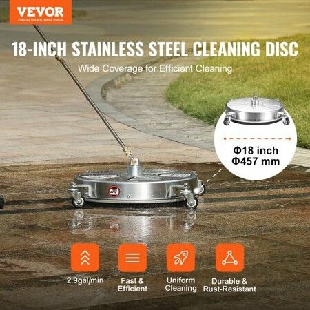 18" Pressure Washer Surface Cleaner w/ Wheels, Stainless Steel Concrete Cleaner 4000 Max PSI , 1/4" Quick-Connect Connector w/ 2 Extension Wand, Heavy Duty Power Washer For Floor Driveway, Patio