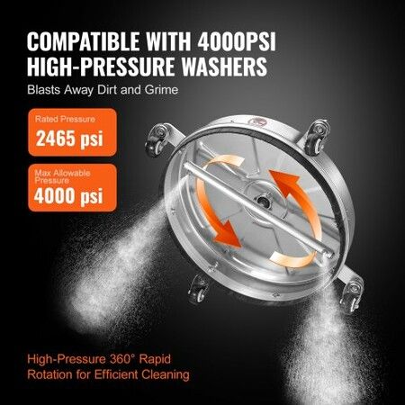 18" Pressure Washer Surface Cleaner w/ Wheels, Stainless Steel Concrete Cleaner 4000 Max PSI , 1/4" Quick-Connect Connector w/ 2 Extension Wand, Heavy Duty Power Washer For Floor Driveway, Patio