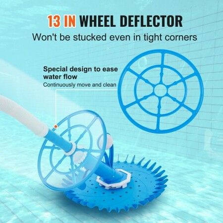 Automatic Suction Pool Cleaner, Low Noise Pool Vacuum Cleaner with Extra Diaphragm, 10 x 800 mm Hoses & Steering Wheel, Side Climbing Pool Cleaners for Above-Ground & In-ground Swimming Pool